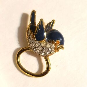 Vintage enameled blue bird pave brooch